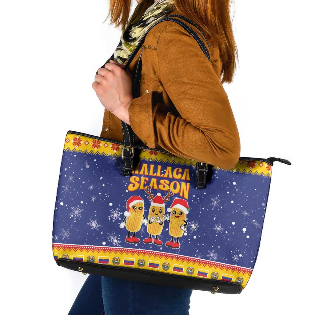 Venezuela Christmas Leather Tote Bag Hallaca Season - Wonder Print Shop