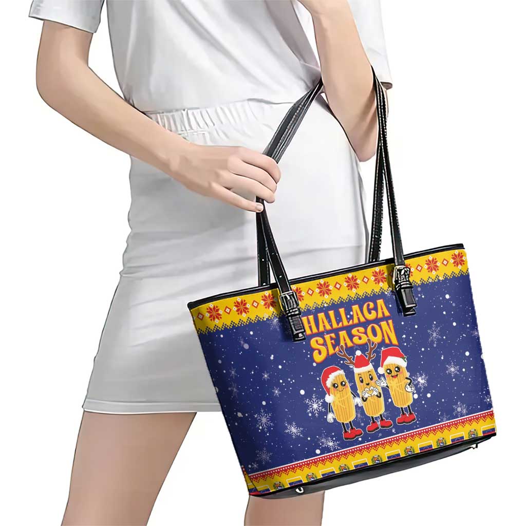 Venezuela Christmas Leather Tote Bag Hallaca Season - Wonder Print Shop