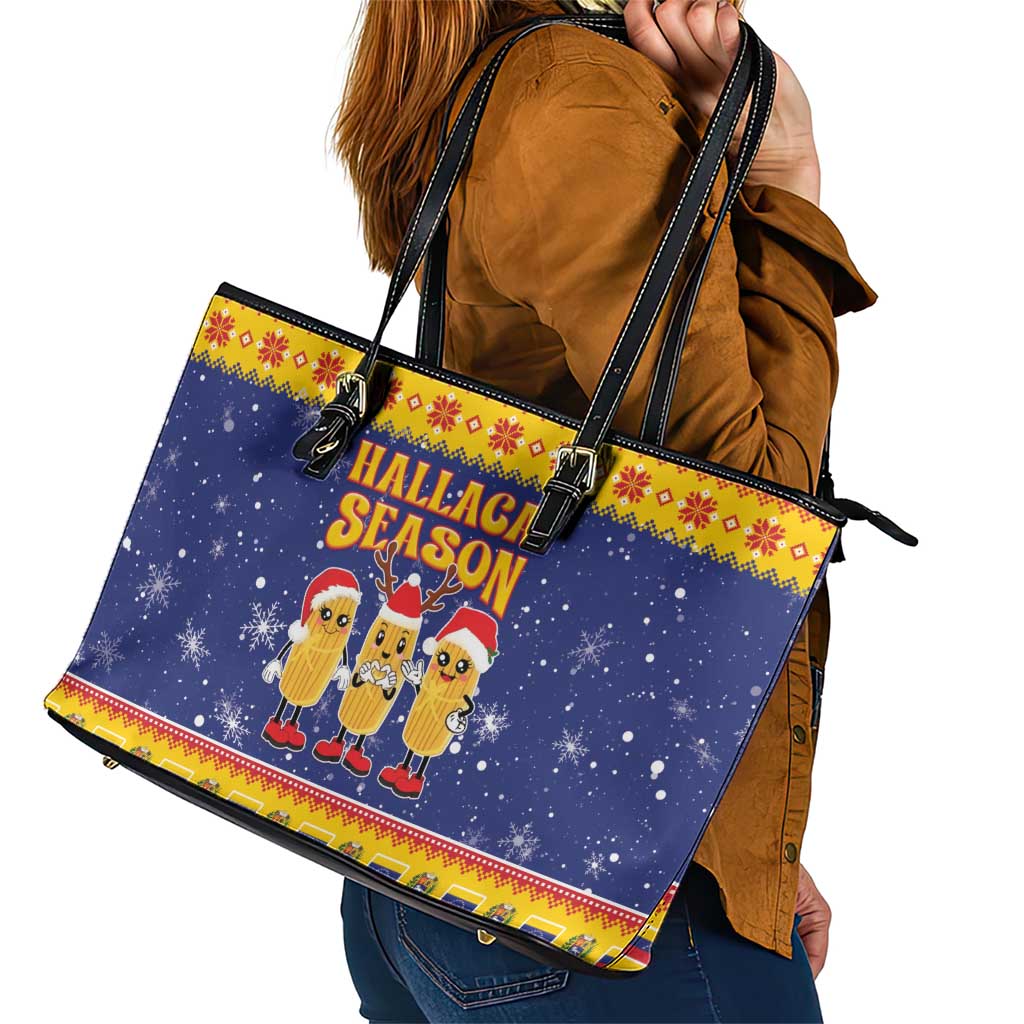 Venezuela Christmas Leather Tote Bag Hallaca Season - Wonder Print Shop