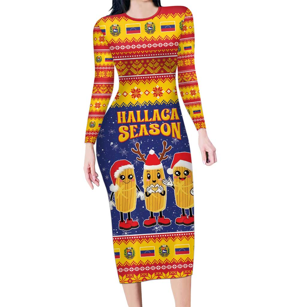 Venezuela Christmas Long Sleeve Bodycon Dress Hallaca Season - Wonder Print Shop