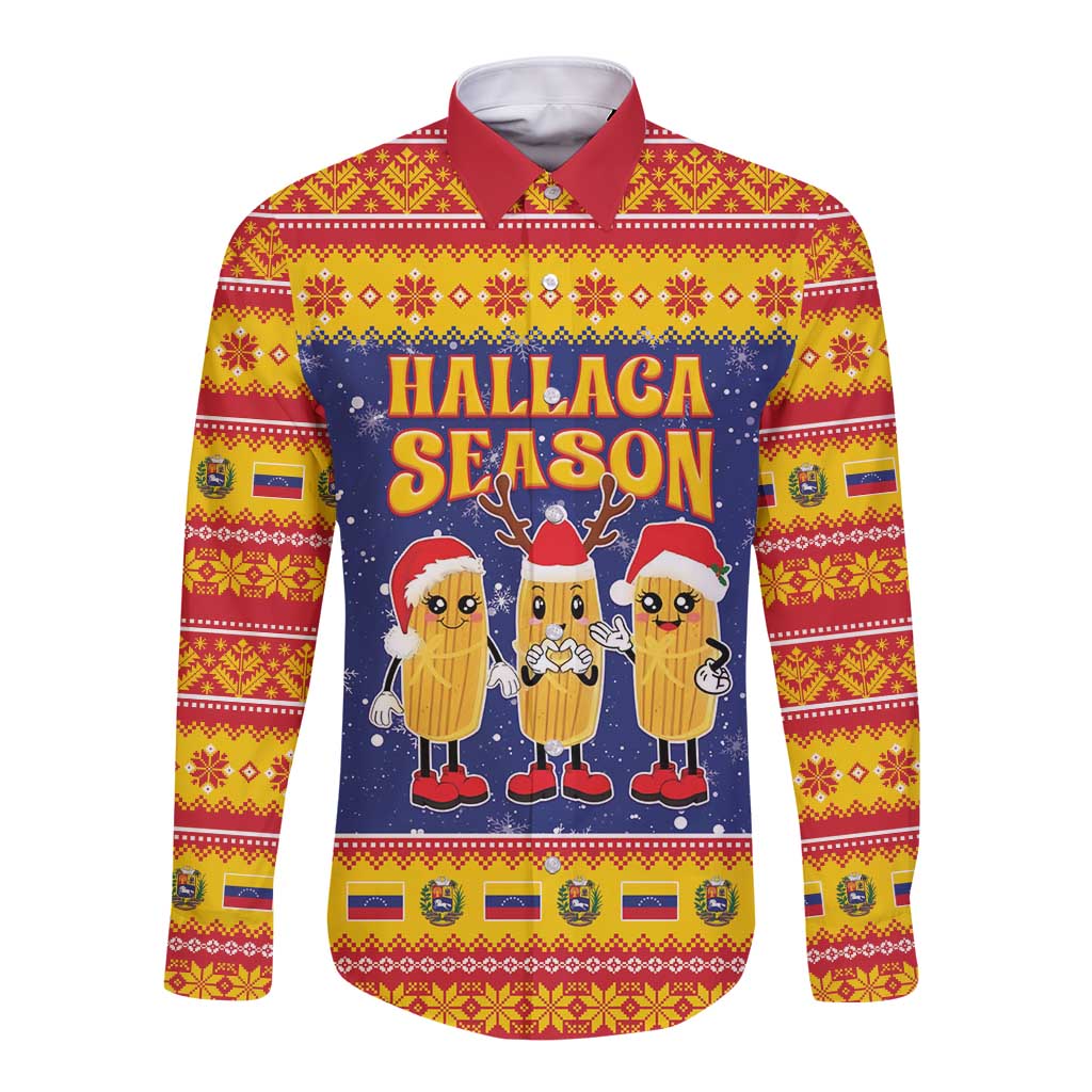 Venezuela Christmas Long Sleeve Button Shirt Hallaca Season - Wonder Print Shop