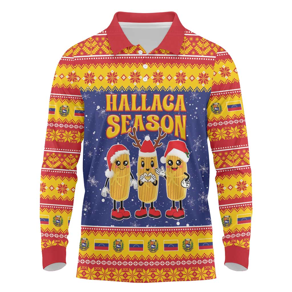 Venezuela Christmas Long Sleeve Polo Shirt Hallaca Season - Wonder Print Shop