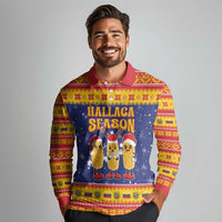 Venezuela Christmas Long Sleeve Polo Shirt Hallaca Season - Wonder Print Shop