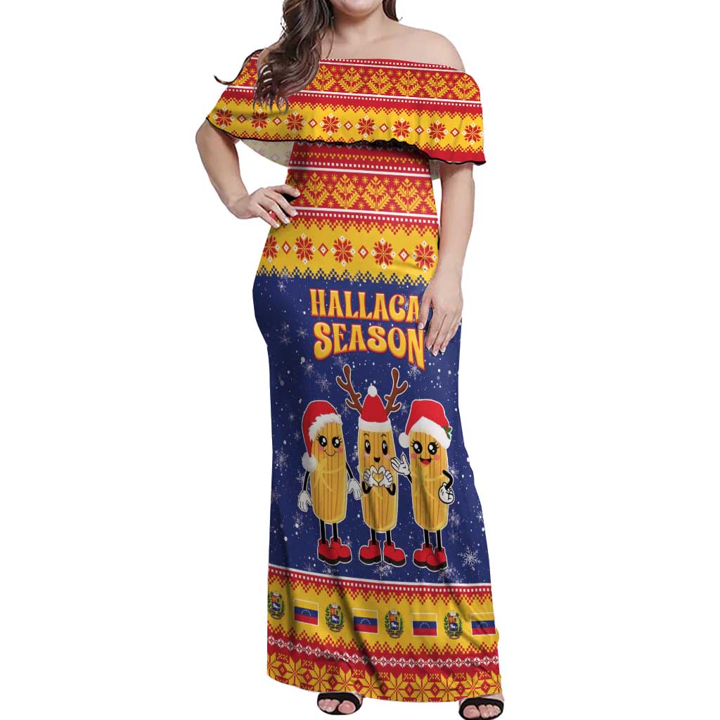 Venezuela Christmas Off Shoulder Maxi Dress Hallaca Season - Wonder Print Shop