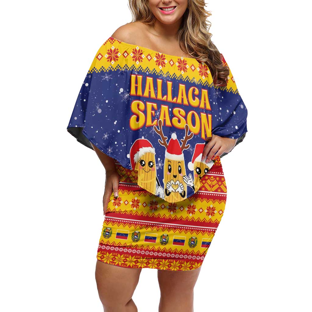 Venezuela Christmas Off Shoulder Short Dress Hallaca Season - Wonder Print Shop