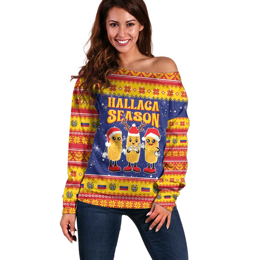 Venezuela Christmas Off Shoulder Sweater Hallaca Season - Wonder Print Shop
