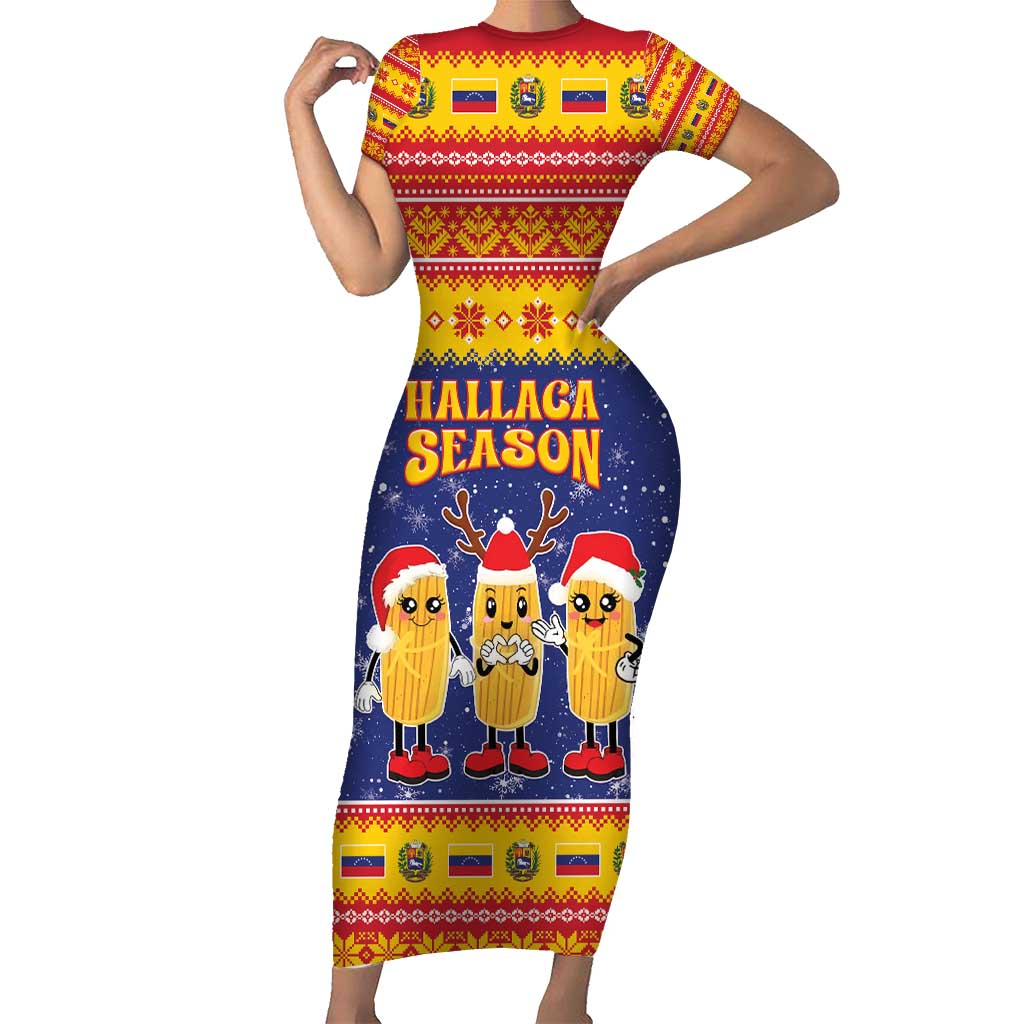 Venezuela Christmas Short Sleeve Bodycon Dress Hallaca Season - Wonder Print Shop