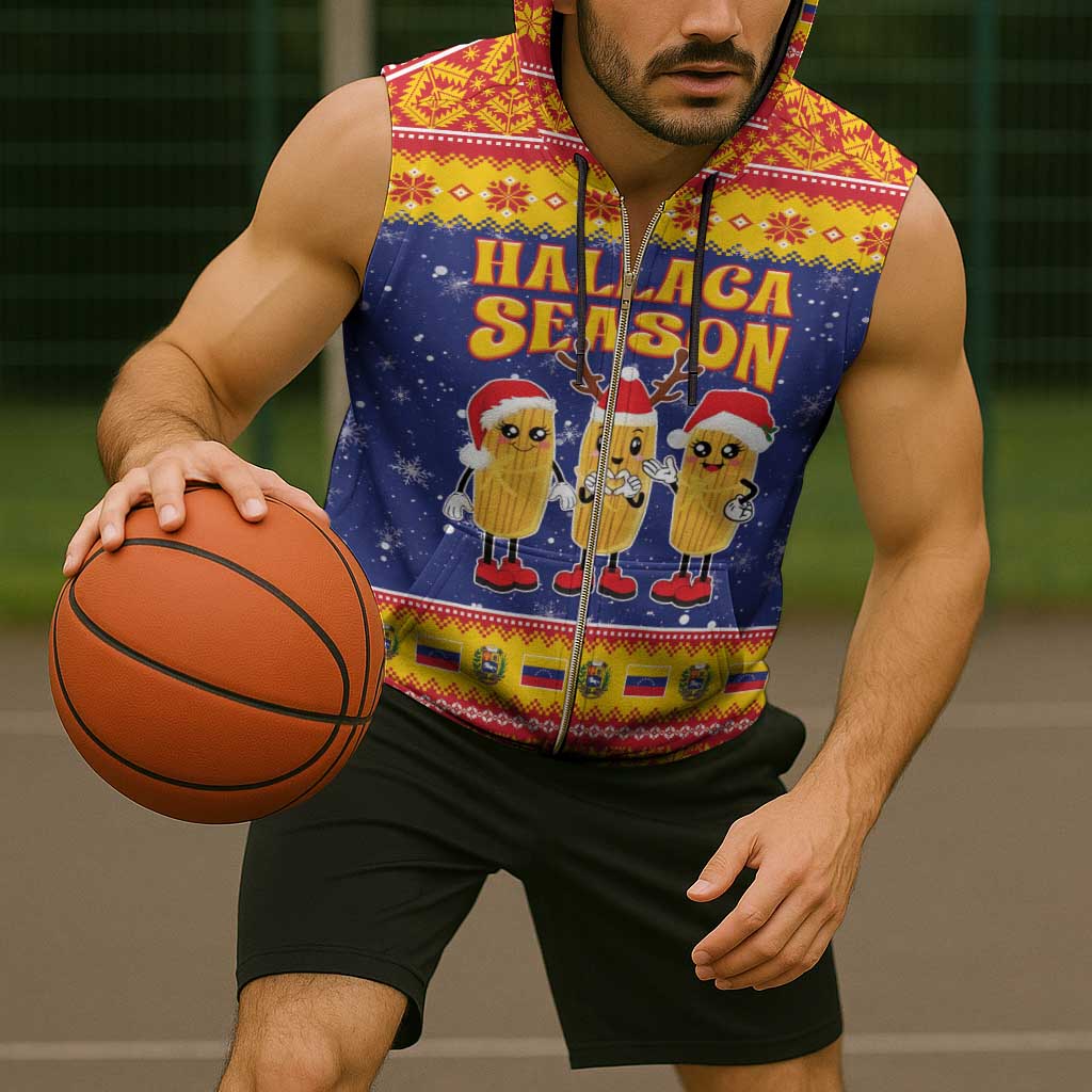 Venezuela Christmas Sleeveless Zip Hoodie Hallaca Season - Wonder Print Shop