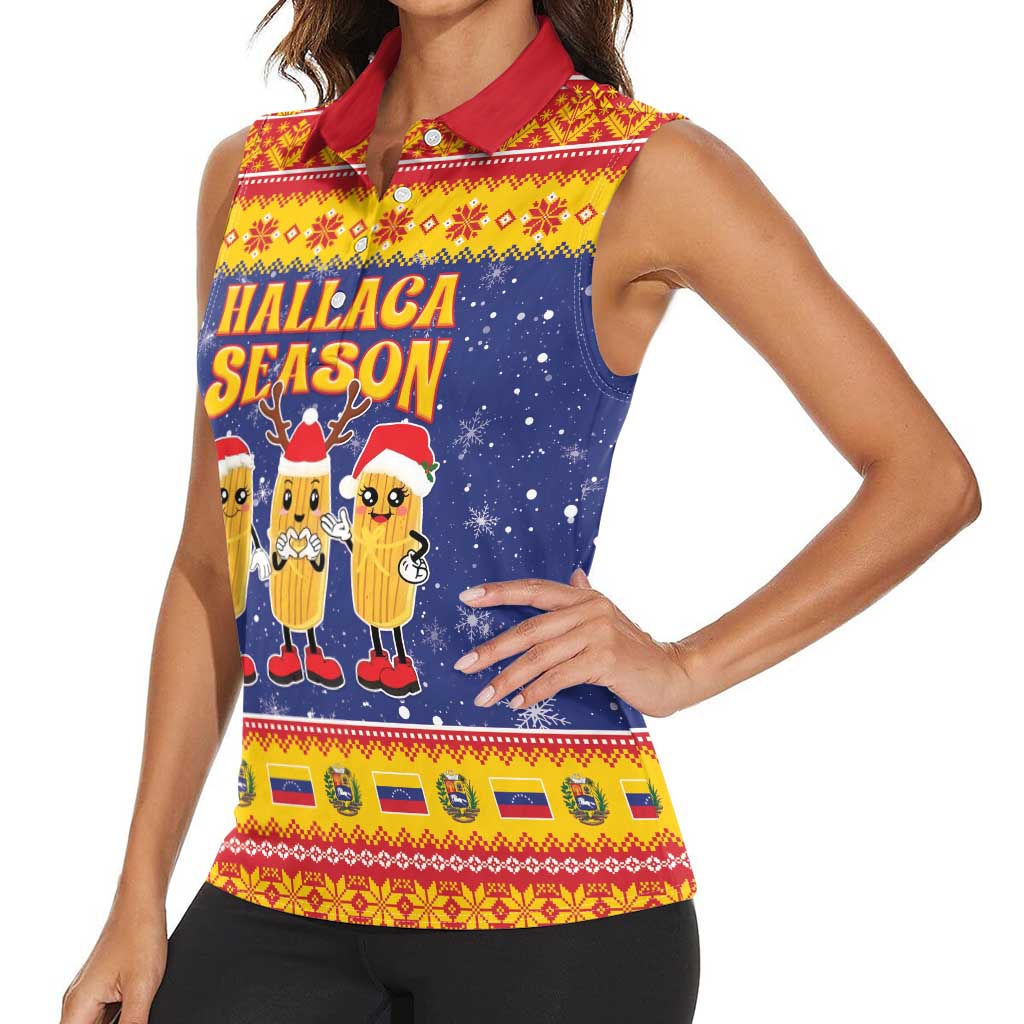 Venezuela Christmas Women Sleeveless Polo Shirt Hallaca Season - Wonder Print Shop