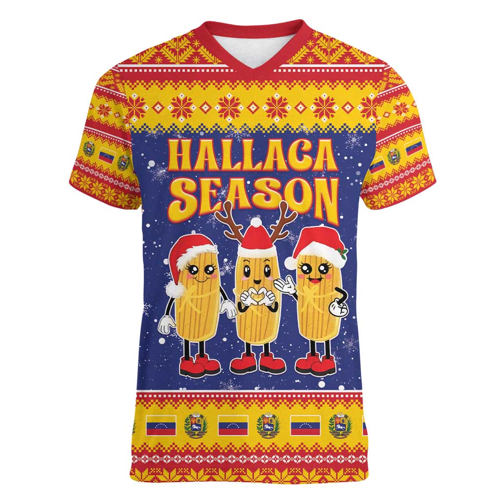 Venezuela Christmas Women V-Neck T-Shirt Hallaca Season - Wonder Print Shop