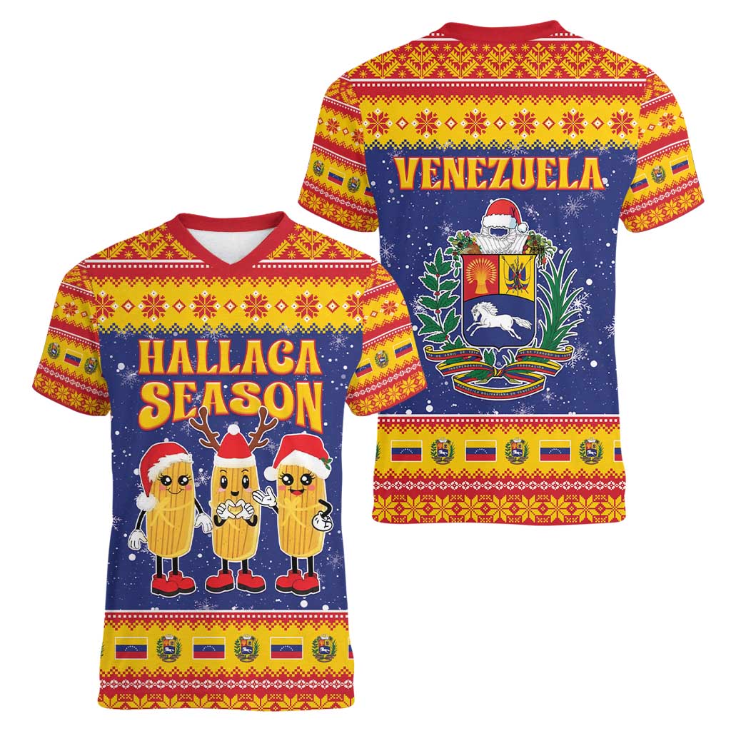 Venezuela Christmas Women V-Neck T-Shirt Hallaca Season - Wonder Print Shop