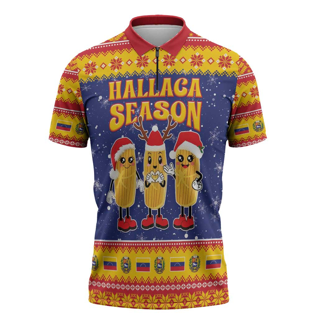 Venezuela Christmas Zipper Polo Shirt Hallaca Season - Wonder Print Shop