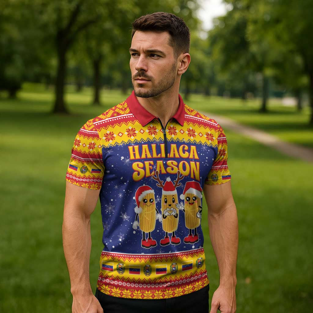 Venezuela Christmas Zipper Polo Shirt Hallaca Season - Wonder Print Shop