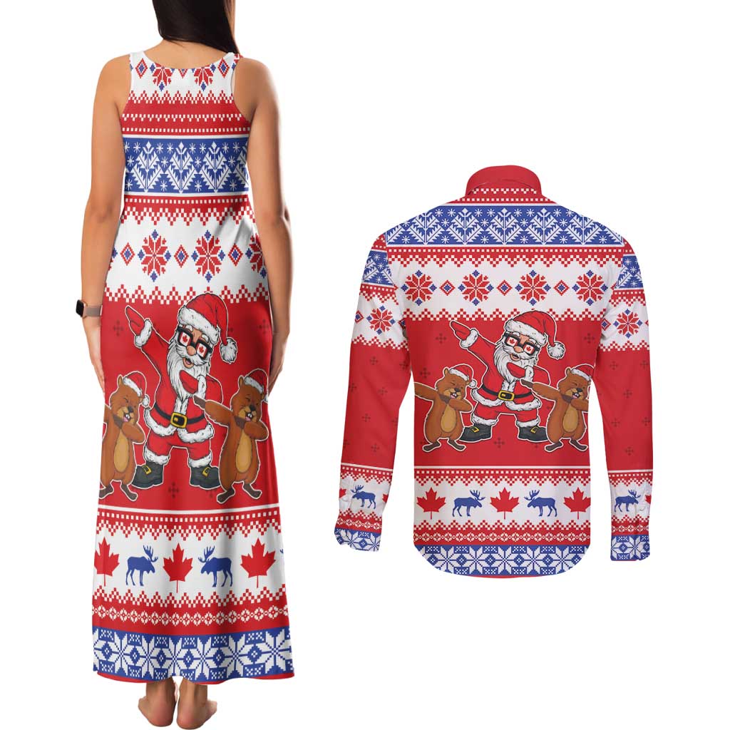 Canada Christmas Couples Matching Tank Maxi Dress and Long Sleeve Button Shirt Dabbing Santa Groundhog Funny Style LT05 - Wonder Print Shop