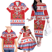 Canada Christmas Family Matching Off The Shoulder Long Sleeve Dress and Hawaiian Shirt Dabbing Santa Groundhog Funny Style LT05 - Wonder Print Shop