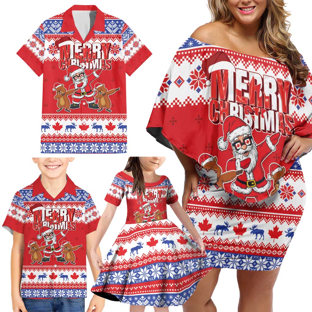 Canada Christmas Family Matching Off Shoulder Short Dress and Hawaiian Shirt Dabbing Santa Groundhog Funny Style LT05 - Wonder Print Shop