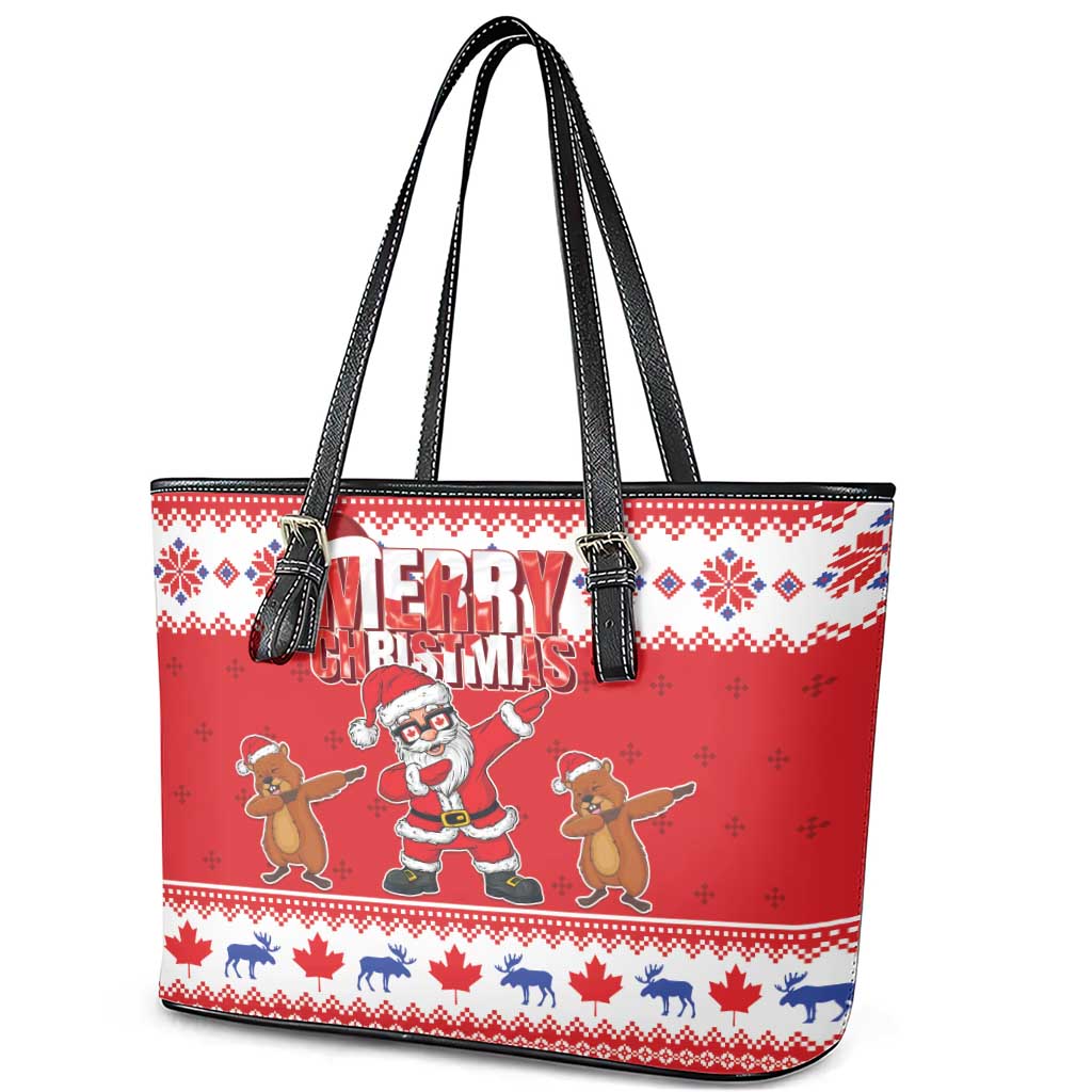 Canada Christmas Leather Tote Bag Dabbing Santa Groundhog Funny Style LT05 - Wonder Print Shop