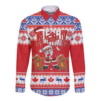Canada Christmas Long Sleeve Button Shirt Dabbing Santa Groundhog Funny Style LT05 - Wonder Print Shop