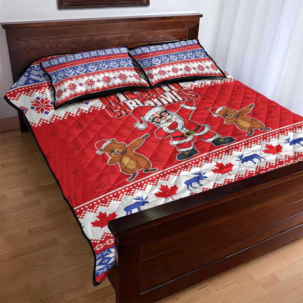 Canada Christmas Quilt Bed Set Dabbing Santa Groundhog Funny Style LT05 - Wonder Print Shop