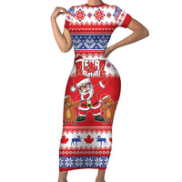 Canada Christmas Short Sleeve Bodycon Dress Dabbing Santa Groundhog Funny Style LT05 - Wonder Print Shop