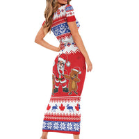 Canada Christmas Short Sleeve Bodycon Dress Dabbing Santa Groundhog Funny Style LT05 - Wonder Print Shop
