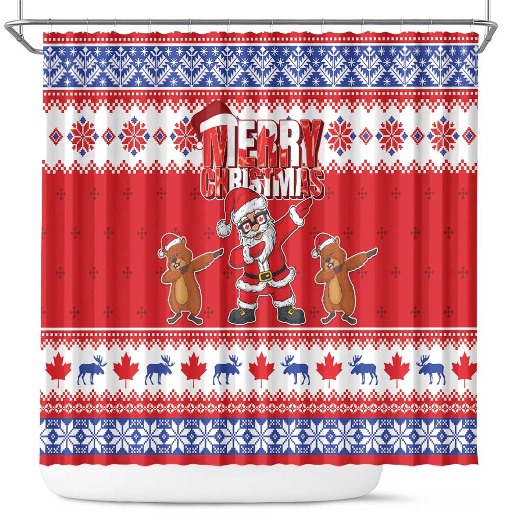Canada Christmas Shower Curtain Dabbing Santa Groundhog Funny Style