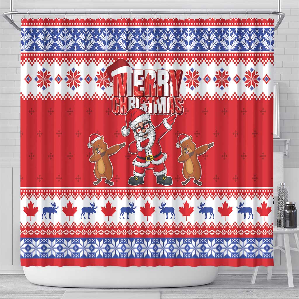 Canada Christmas Shower Curtain Dabbing Santa Groundhog Funny Style