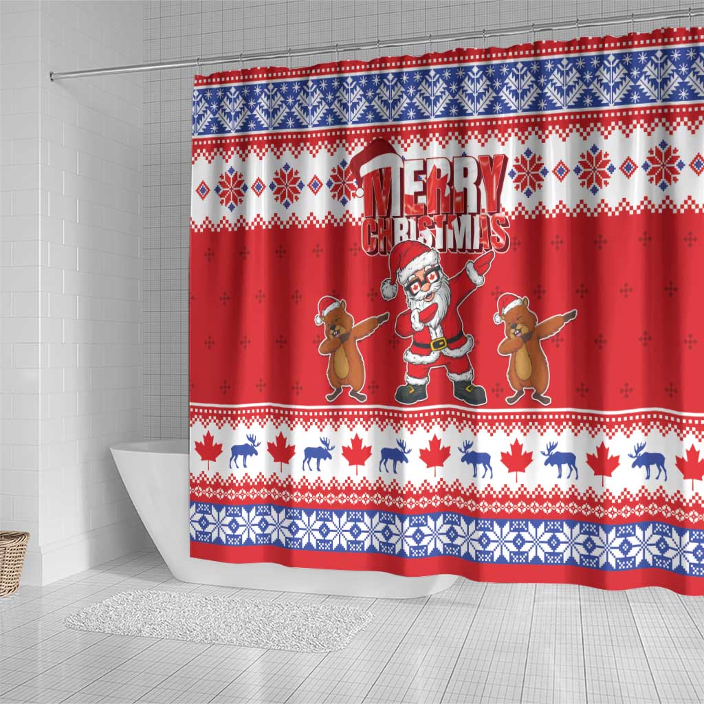 Canada Christmas Shower Curtain Dabbing Santa Groundhog Funny Style