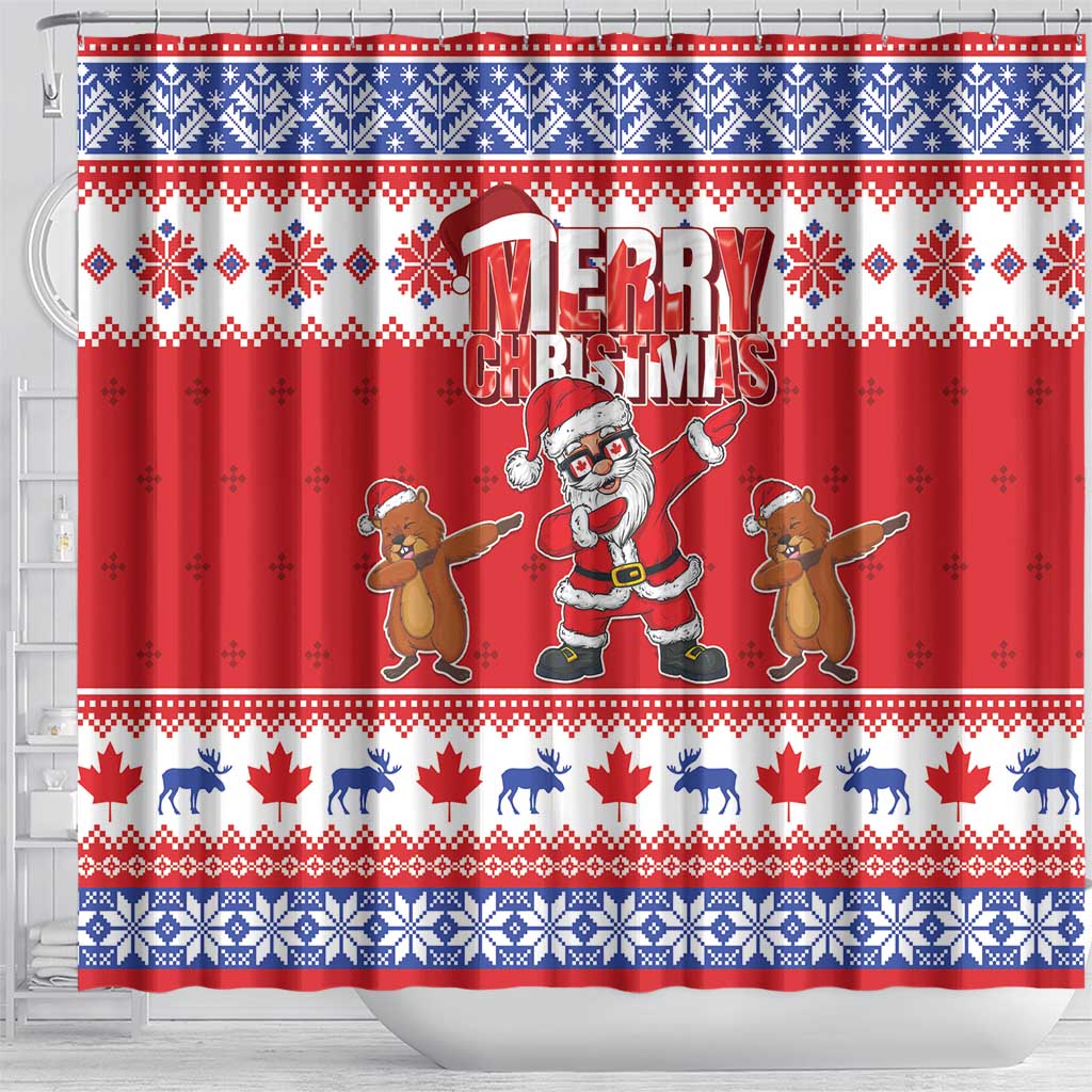 Canada Christmas Shower Curtain Dabbing Santa Groundhog Funny Style