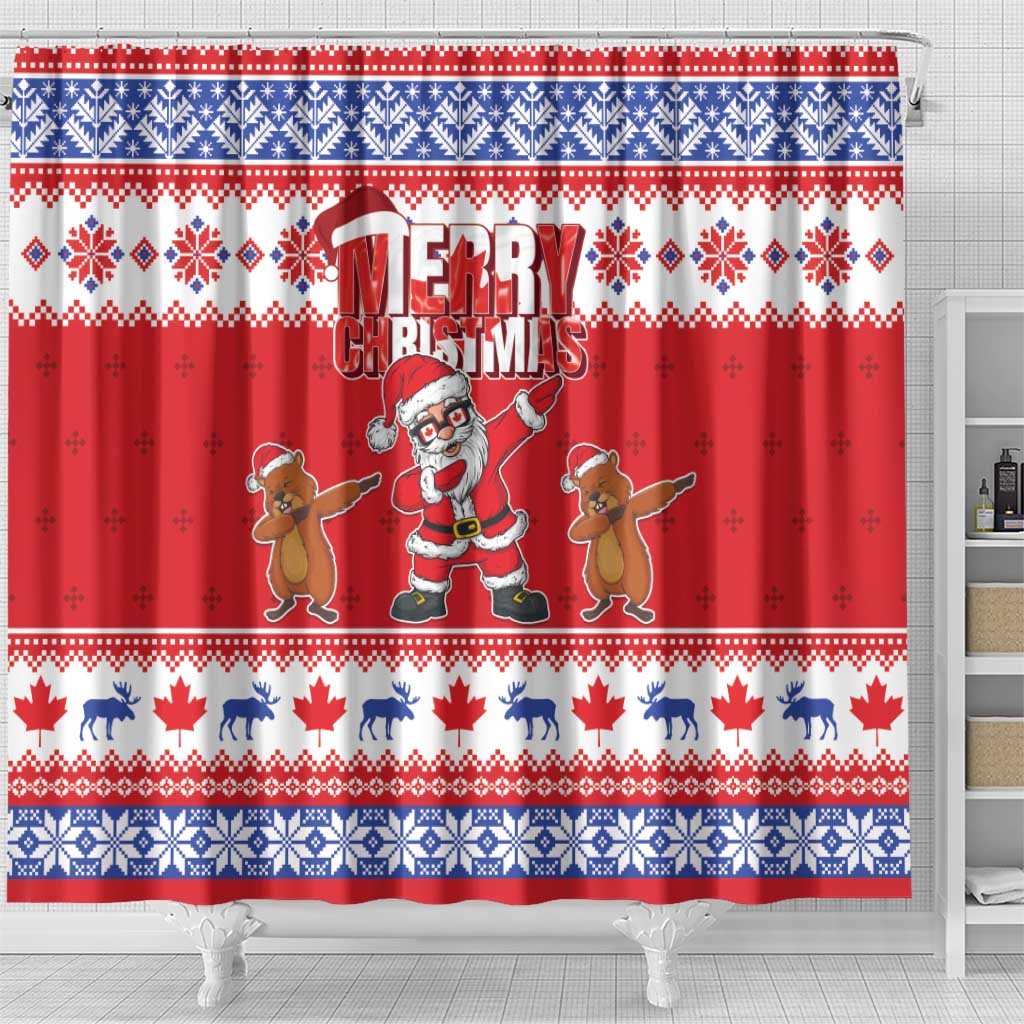 Canada Christmas Shower Curtain Dabbing Santa Groundhog Funny Style