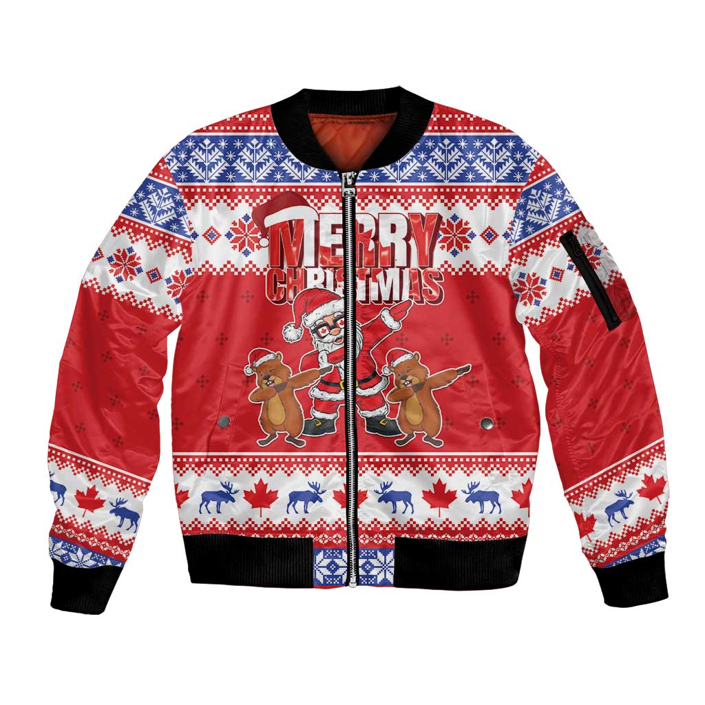 Canada Christmas Sleeve Zip Bomber Jacket Dabbing Santa Groundhog Funny Style LT05 - Wonder Print Shop
