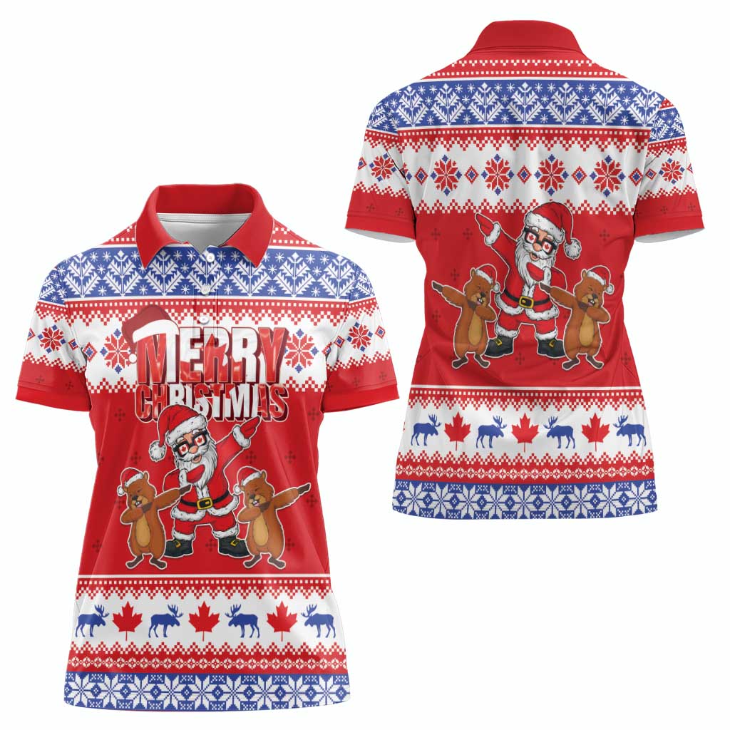 Canada Christmas Women Polo Shirt Dabbing Santa Groundhog Funny Style LT05 - Wonder Print Shop