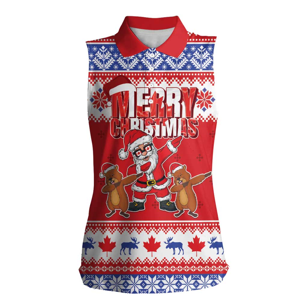 Canada Christmas Women Sleeveless Polo Shirt Dabbing Santa Groundhog Funny Style LT05 - Wonder Print Shop