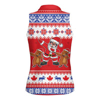 Canada Christmas Women Sleeveless Polo Shirt Dabbing Santa Groundhog Funny Style LT05 - Wonder Print Shop