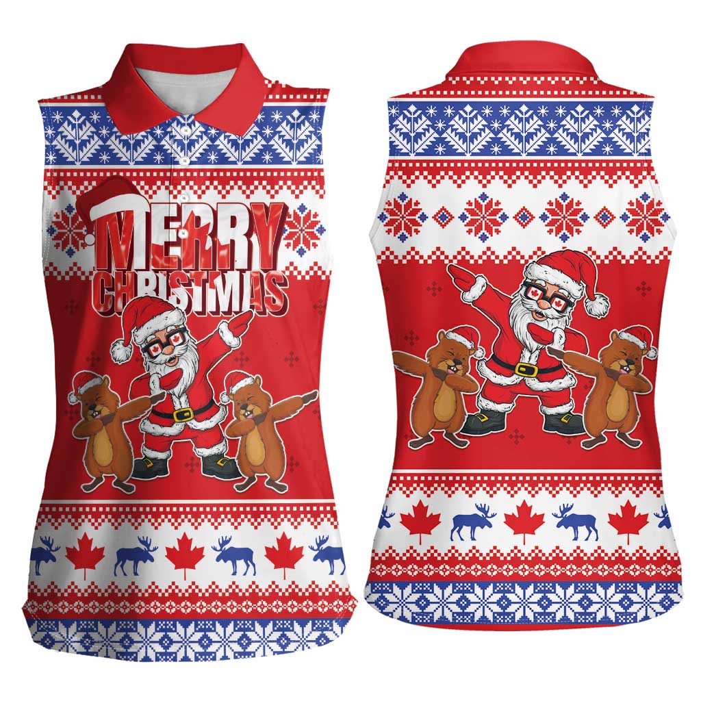 Canada Christmas Women Sleeveless Polo Shirt Dabbing Santa Groundhog Funny Style LT05 - Wonder Print Shop