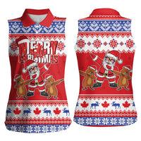 Canada Christmas Women Sleeveless Polo Shirt Dabbing Santa Groundhog Funny Style LT05 - Wonder Print Shop