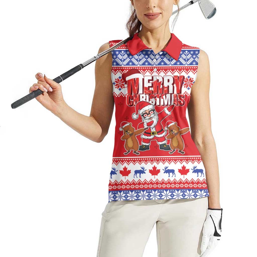 Canada Christmas Women Sleeveless Polo Shirt Dabbing Santa Groundhog Funny Style LT05 - Wonder Print Shop