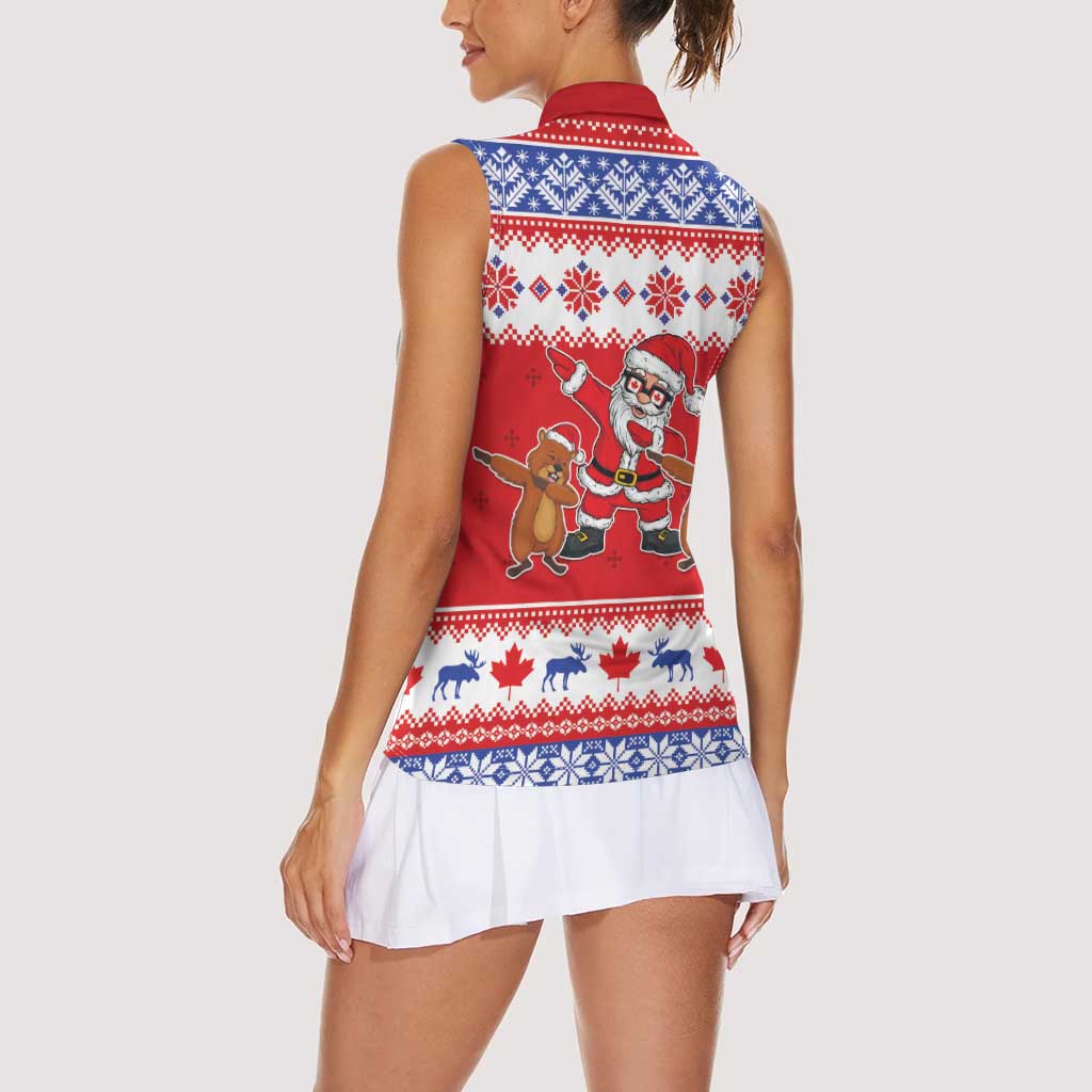Canada Christmas Women Sleeveless Polo Shirt Dabbing Santa Groundhog Funny Style LT05 - Wonder Print Shop