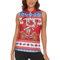 Canada Christmas Women Sleeveless Polo Shirt Dabbing Santa Groundhog Funny Style LT05 - Wonder Print Shop