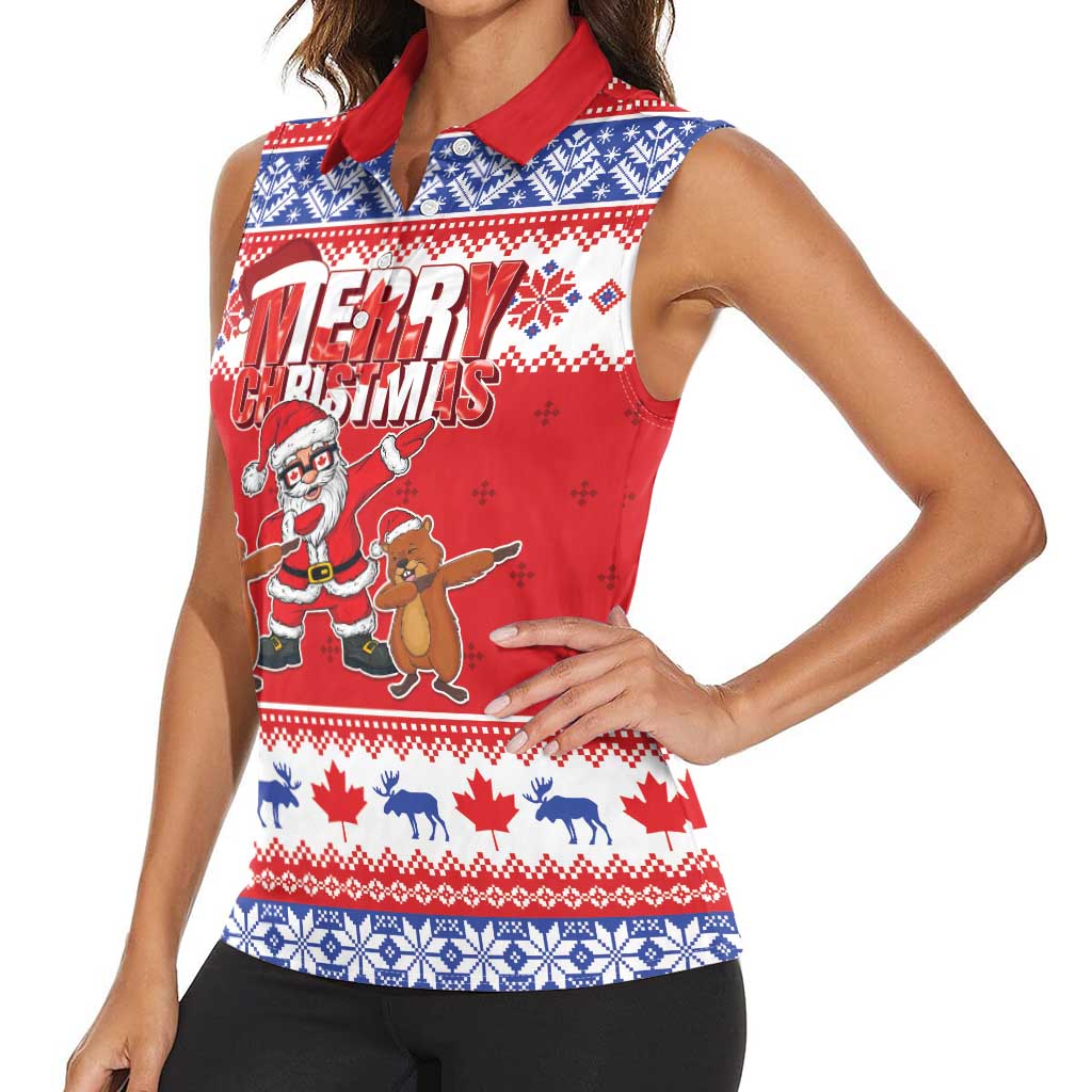 Canada Christmas Women Sleeveless Polo Shirt Dabbing Santa Groundhog Funny Style LT05 - Wonder Print Shop