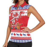 Canada Christmas Women Sleeveless Polo Shirt Dabbing Santa Groundhog Funny Style LT05 - Wonder Print Shop