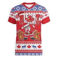 Canada Christmas Women V-Neck T-Shirt Dabbing Santa Groundhog Funny Style LT05 - Wonder Print Shop