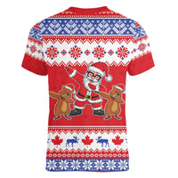 Canada Christmas Women V-Neck T-Shirt Dabbing Santa Groundhog Funny Style LT05 - Wonder Print Shop