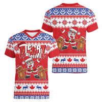 Canada Christmas Women V-Neck T-Shirt Dabbing Santa Groundhog Funny Style LT05 - Wonder Print Shop