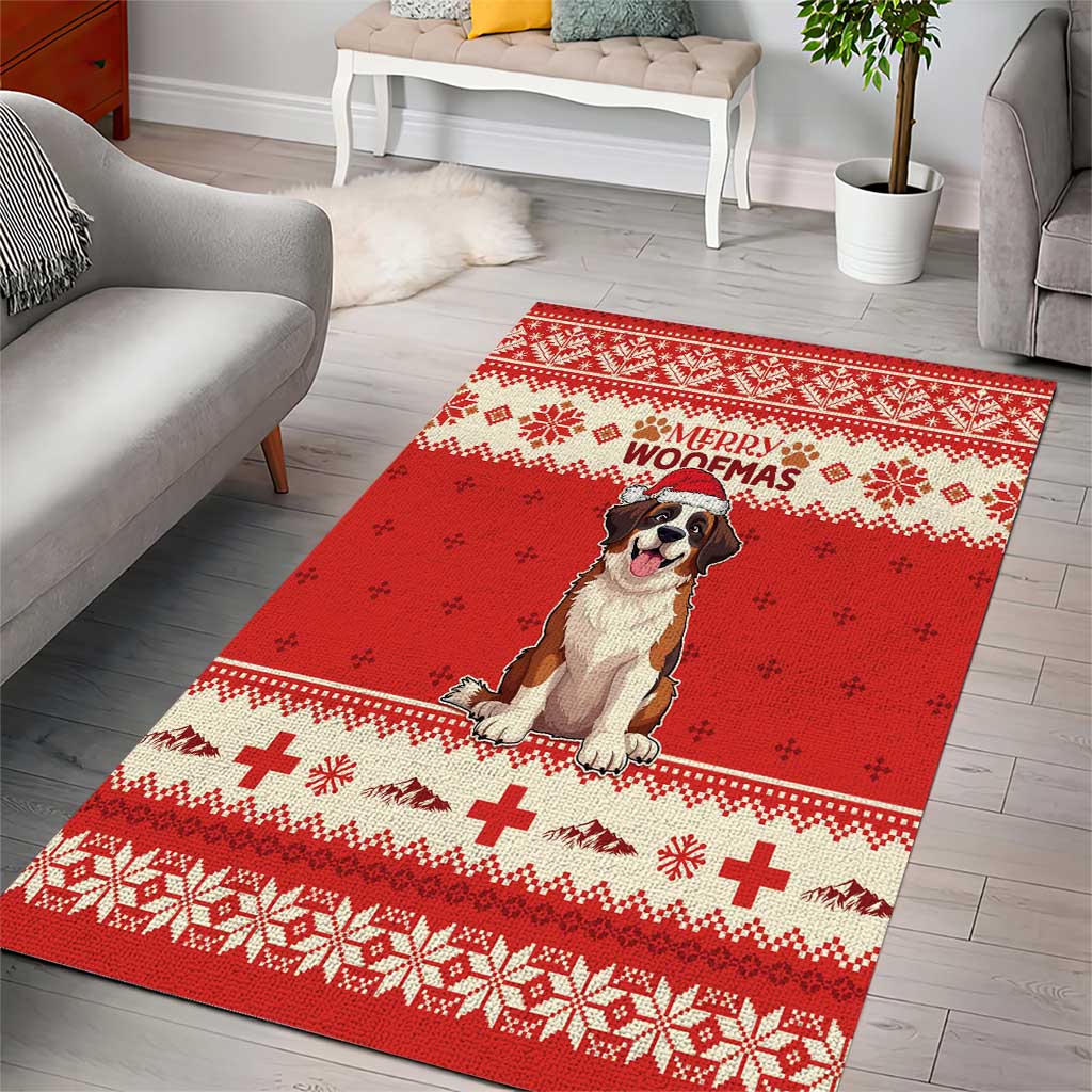 Switzerland Christmas Area Rug Cute Saint Bernard Merry Woofmas LT05 - Wonder Print Shop
