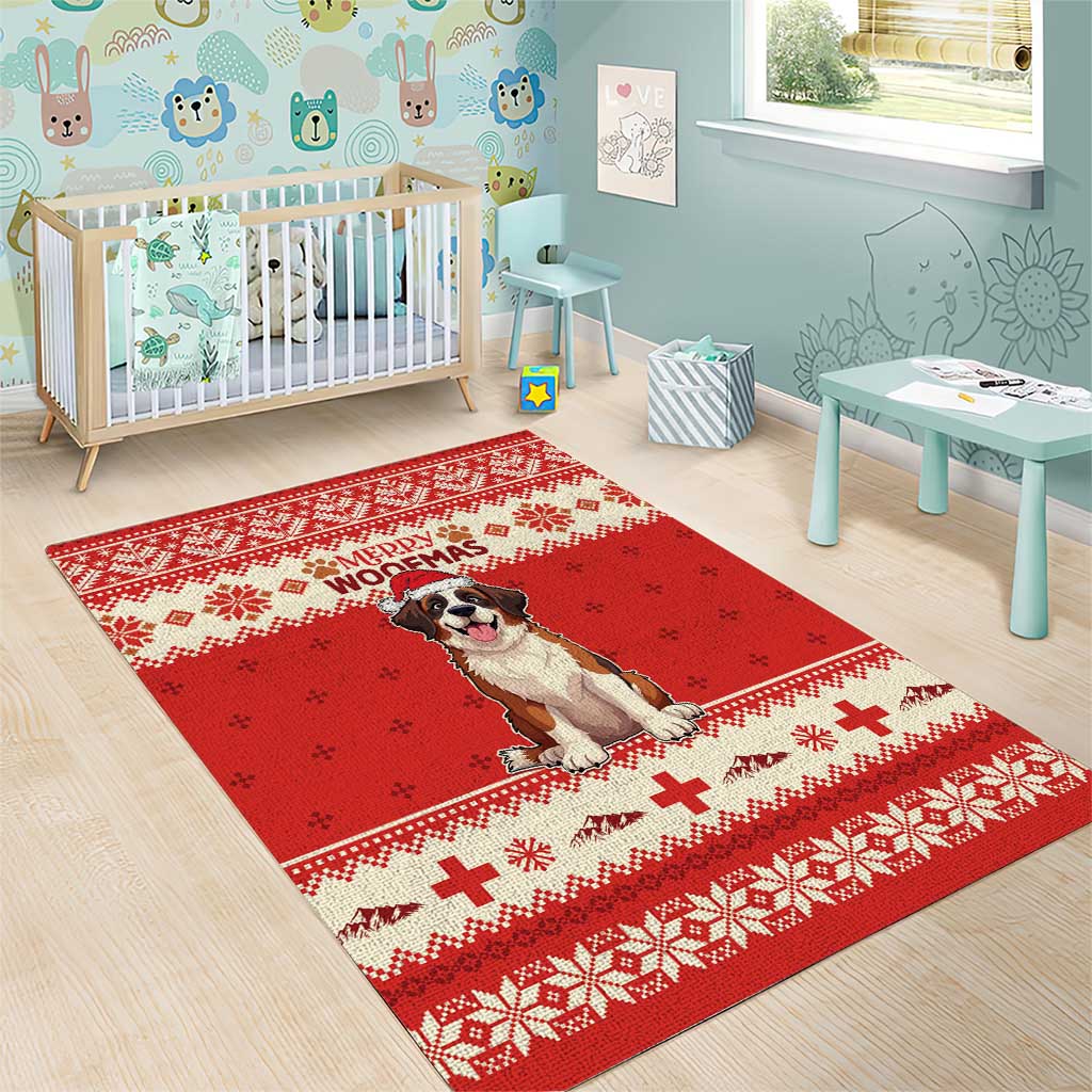 Switzerland Christmas Area Rug Cute Saint Bernard Merry Woofmas LT05 - Wonder Print Shop