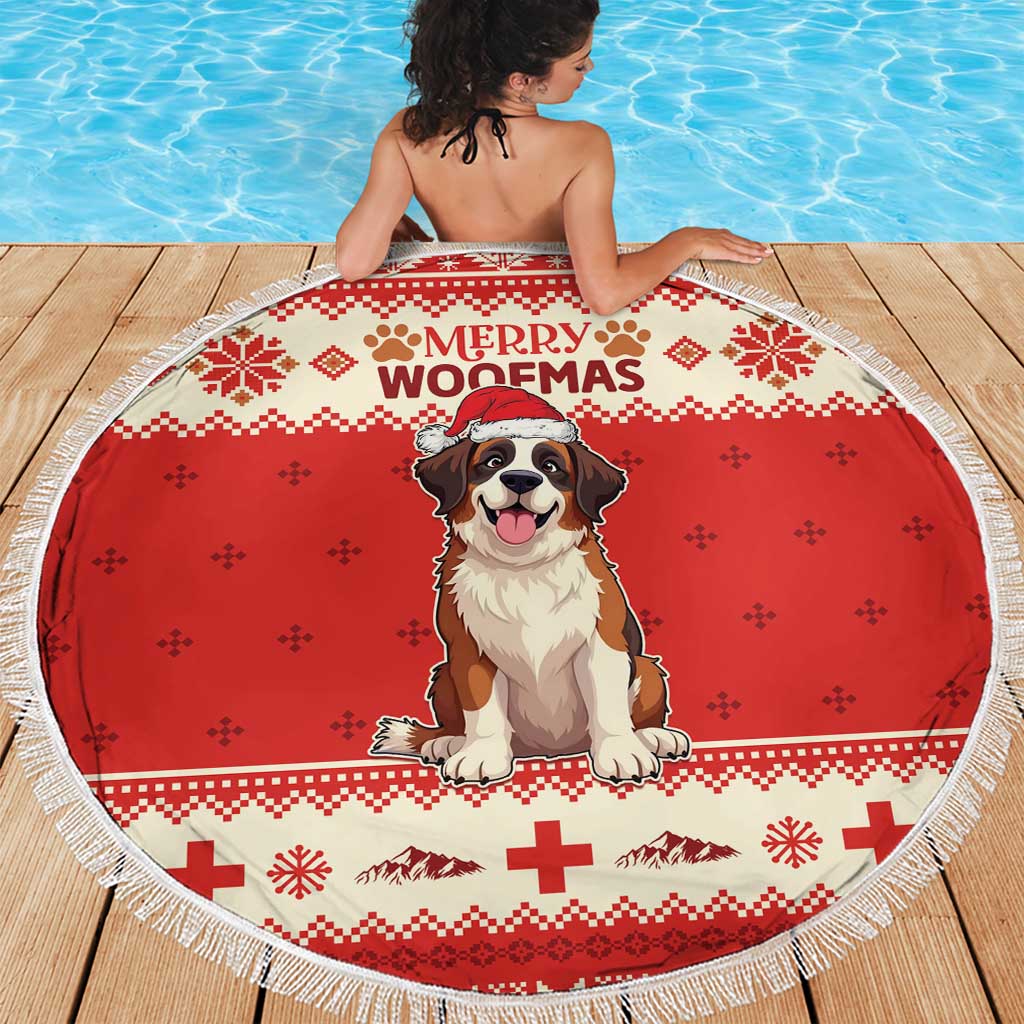 Switzerland Christmas Beach Blanket Cute Saint Bernard Merry Woofmas LT05 - Wonder Print Shop