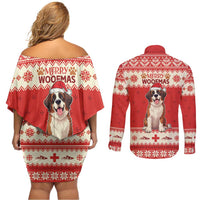 Switzerland Christmas Couples Matching Off Shoulder Short Dress and Long Sleeve Button Shirt Cute Saint Bernard Merry Woofmas LT05 - Wonder Print Shop