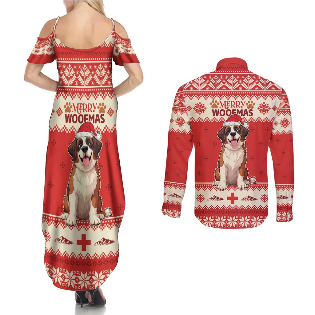 Switzerland Christmas Couples Matching Summer Maxi Dress and Long Sleeve Button Shirt Cute Saint Bernard Merry Woofmas LT05 - Wonder Print Shop