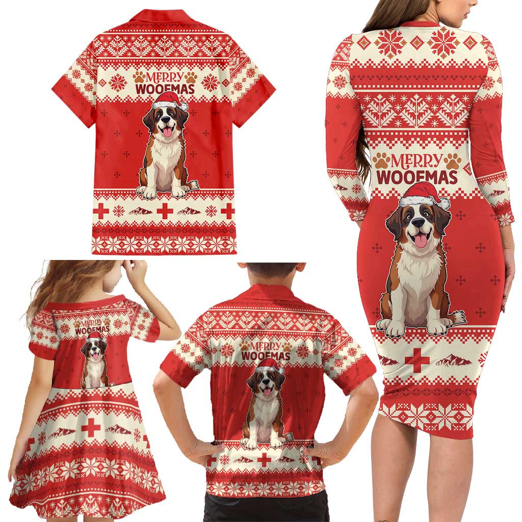 Switzerland Christmas Family Matching Long Sleeve Bodycon Dress and Hawaiian Shirt Cute Saint Bernard Merry Woofmas LT05 - Wonder Print Shop